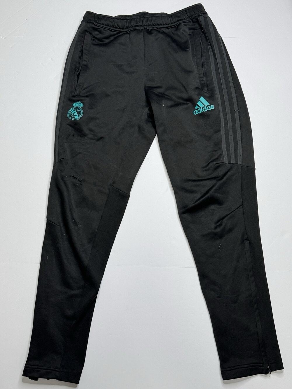 Adidas Real Madrid Track Pants Men’s Small Black Teal Soccer Flawed Zipper